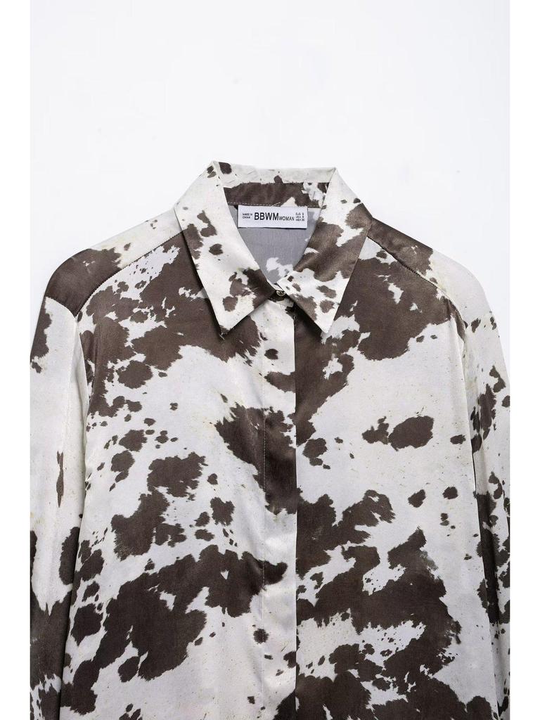 Damen-Set aus lockerem Hemd und Rock mit Gürtel im Animal-Print - Frühling 2025, Europäischer & Amerikanischer Stil, Seidentextur