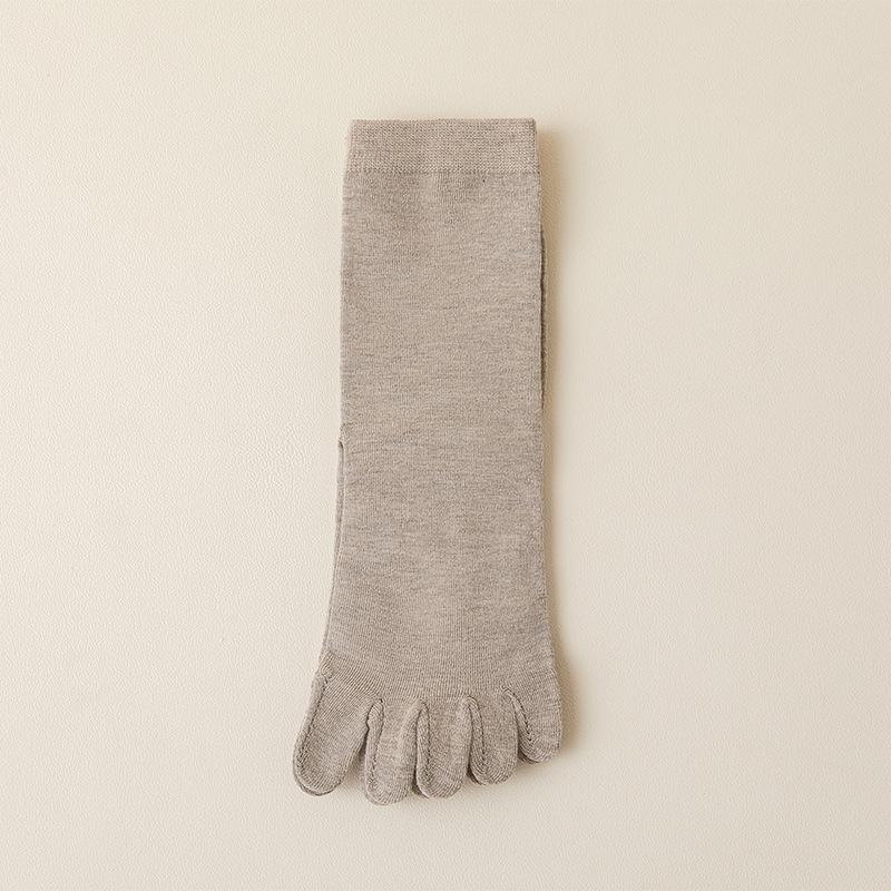 Chaussettes d'orteils en coton de couleur unie gris noir mi-mollet chaussettes pour femmes automne hiver chaud respirant chaussettes à cinq doigts