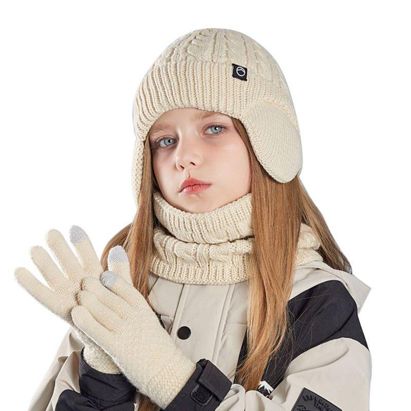 Kids Winter Knitted Warm Hat Scarf Gloves 3pcs Sets