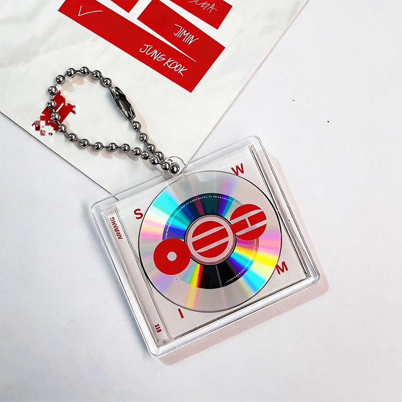 BTS Arirang Tour Mini Vinyl CD Keychain, Acrylic Album Charm with Beaded Chain, Kpop ARMY Fans Collectible Bag Pendant