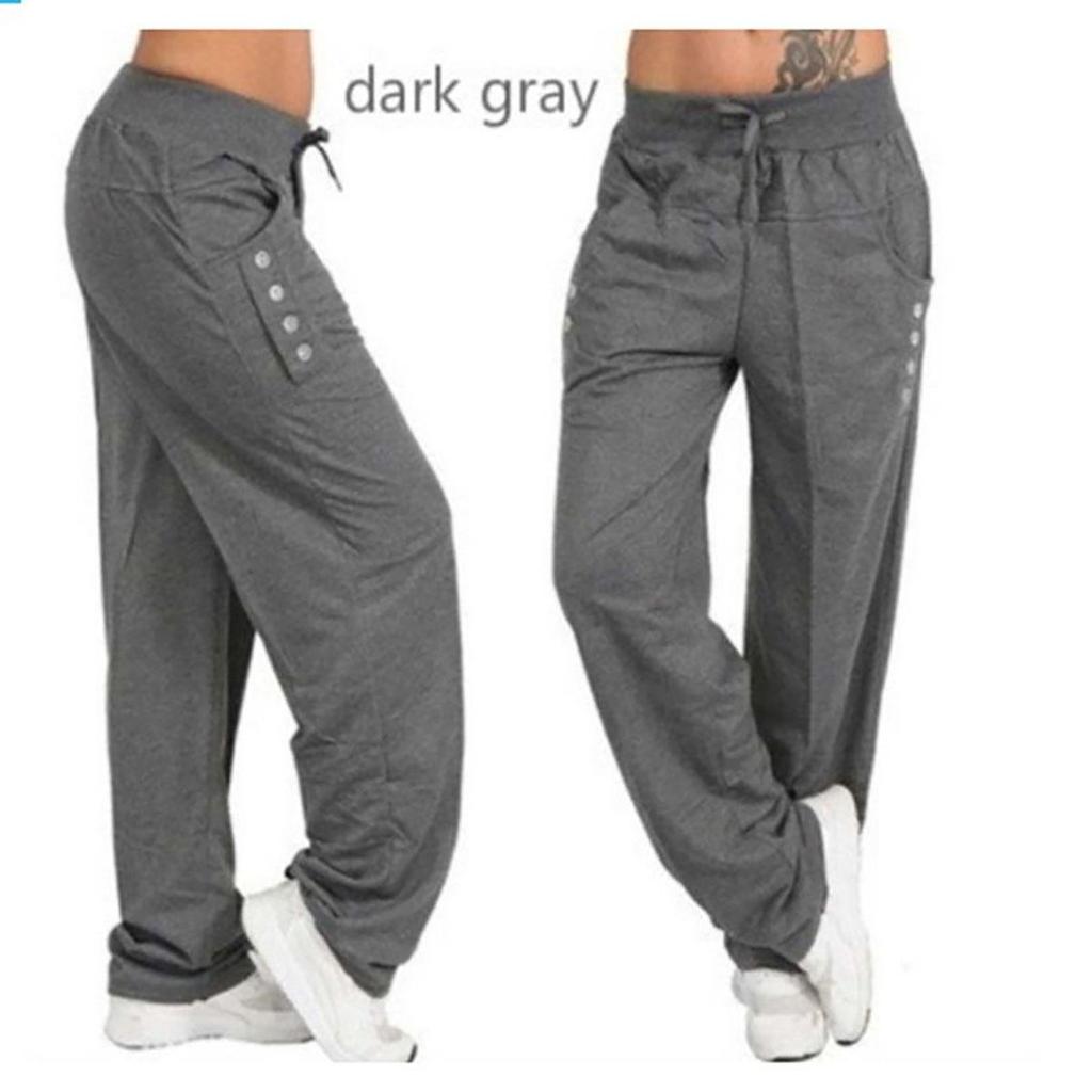 Women's Fashion Casual Pants Loose Lace-up Slim-fit Fitness Pants, Women's Running Training Yoga Pants, Thick Button Loose Wide Leg Pants