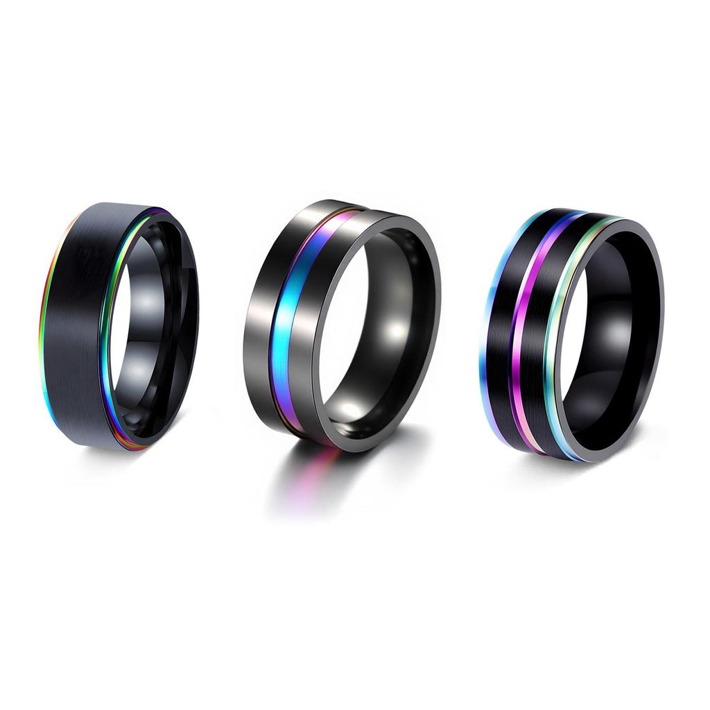 Europäisch-Amerikanische Mode Schwarz & Farbe Durchsetzt Titanstahl Mattierter Ring Schmuck