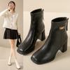 Hot Sale Short Boots Women Autumn and Winter New British Style Women's Shoes Square Fashion Thick with Women Back Zipper Boots