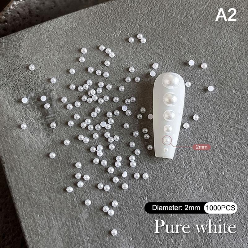 1 Bag Half Round Pearl Nail Charms White Pearls 3D Caviar Beads Manicure Supplies Flatback Pearl Decoration