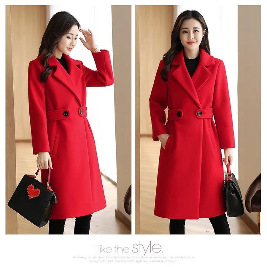 Korean Fashion Temperament Wool Coat Women Long Sleeve Autumn Winter Women's Slim Fit Wool Coat