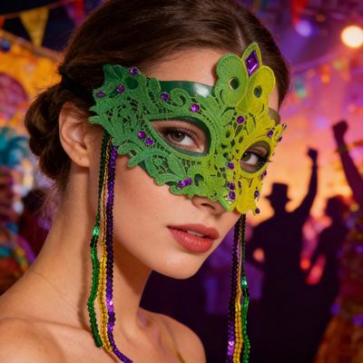 Mardi Gras maska s kamínky Poloviční obličejová karnevalová maska Flitry Třásně Maškarní párty maska pro Halloweenský kostýmový ples Cosplay Scénická show