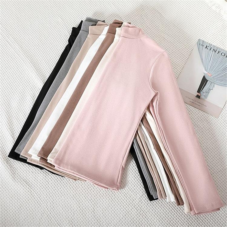 Warm Half High Collar Thick Paragraph Bottoming Shirt Women's Autumn Winter Women's High Elastic Inner Lap Long Sleeve T-shirt Female