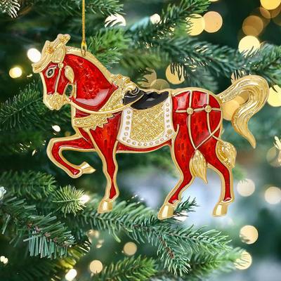 Horse Christmas Ornaments Sparkly Rhinestone Horse Hanging Decoration Acrylic Christmas Tree Ornament for Winter Xmas Party Supplies Holiday Home