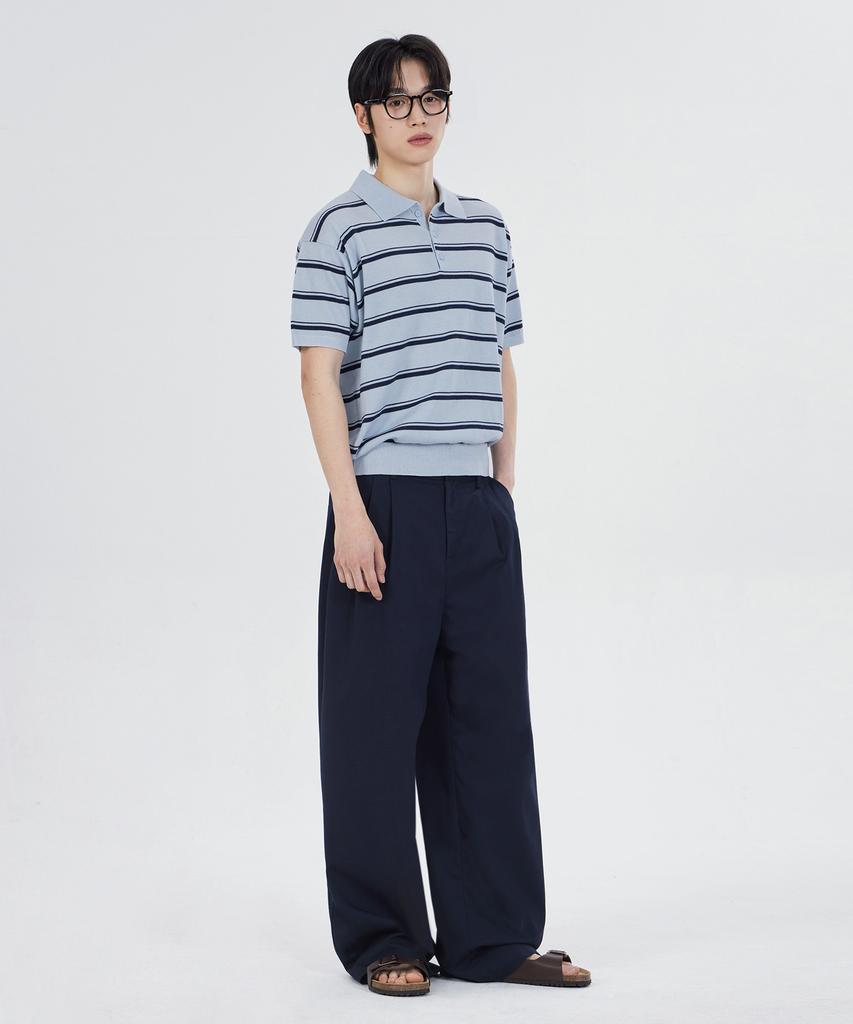 GLW [Unisex][Summer Fabric] Double-Pleat Wide Elastic Waist Slacks Navy