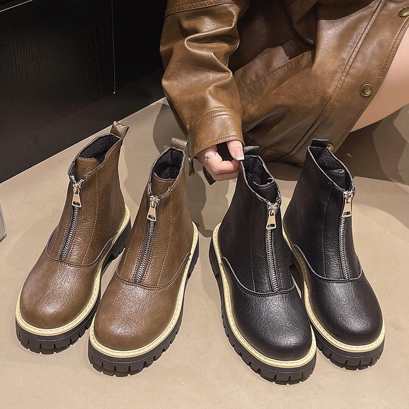 Fashion Round Toe Riding Boots Spring Autumn Women Bootie Outdoor Comfortable Ankle Boots Plus Size Thick Sole Casual Shoes