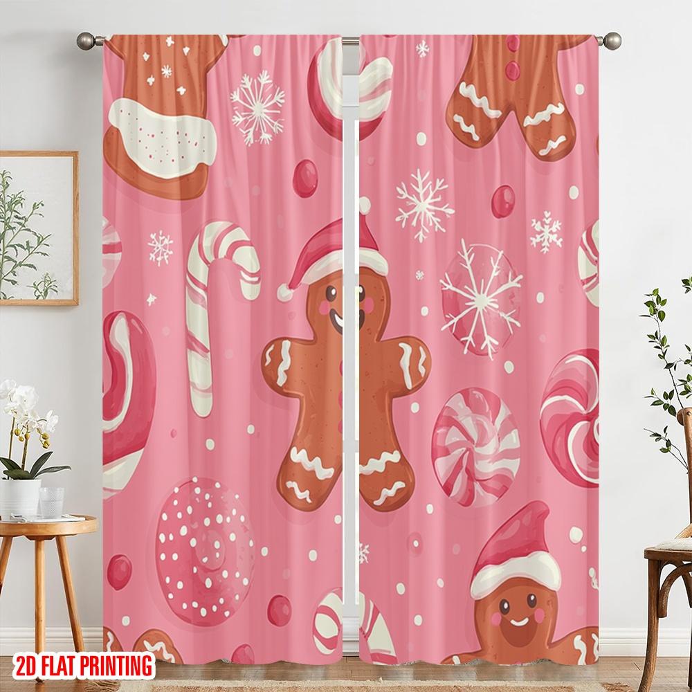 2 Stück, 2D-Flachdruck Zeitgenössische Vorhänge Lebkuchen Weihnachtsschneeflocken (3) Polyester gewebt (ohne Stange) Festlich