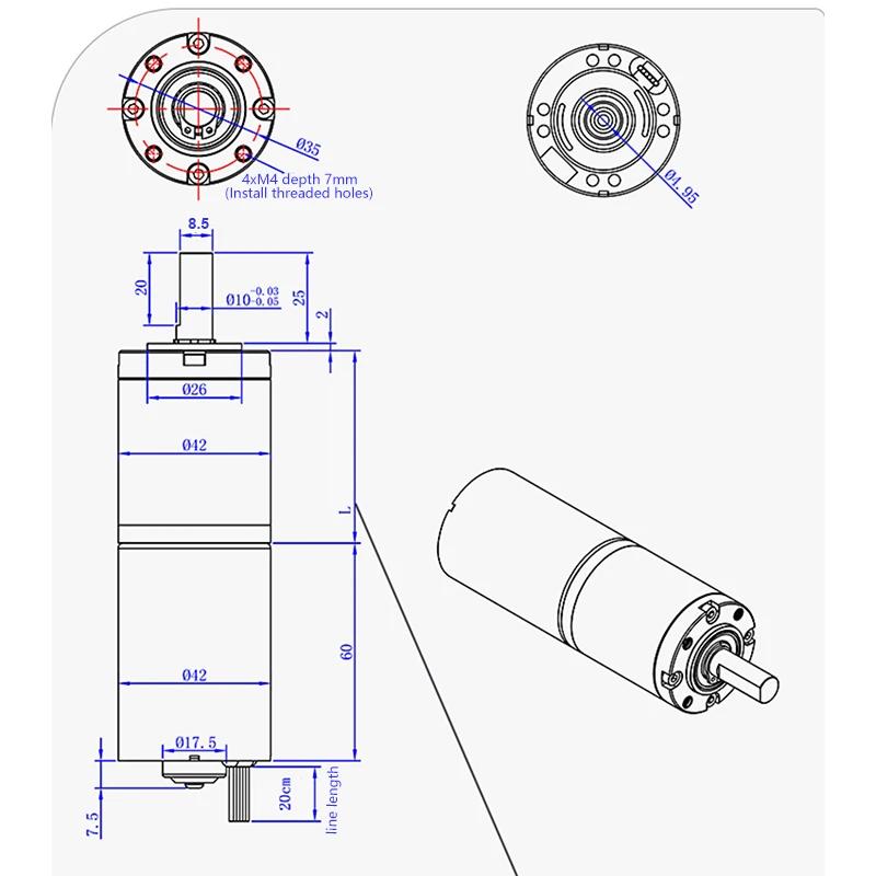 155kgf.cm 7-1351rpm brushless DC reduction motor 12v24v adjustable planetary gear 42GP-4260 high torque micro motor