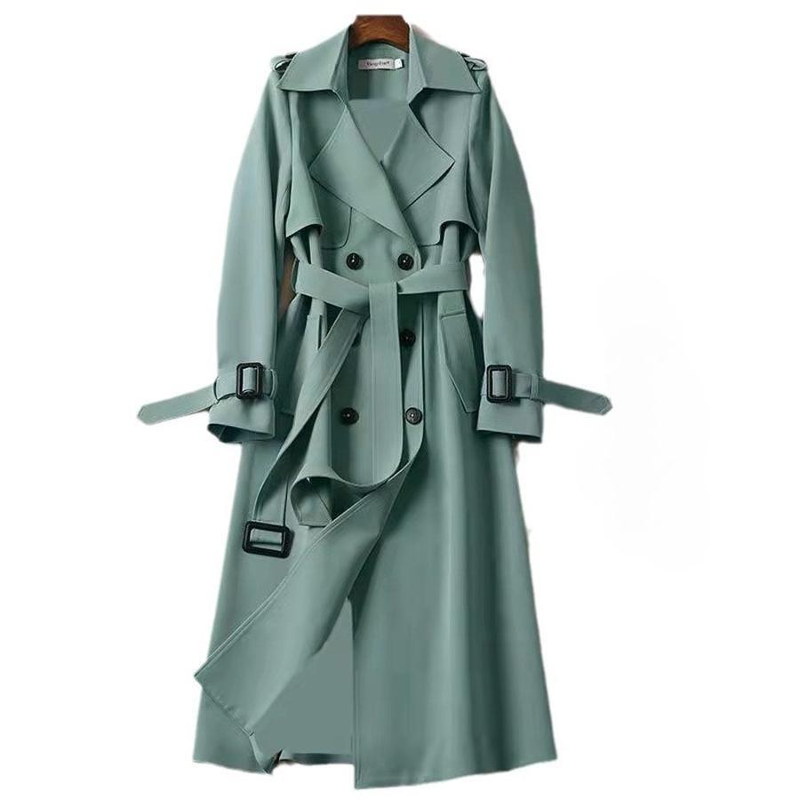 Damen Langer Trenchcoat Herbst Frühling Koreanischer Stil Kleinwüchsig Britischer Stil Überknielanger Kleidermantel Jacke