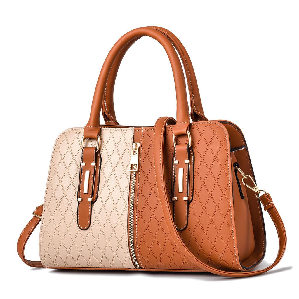 

Large Capacity Color Block Handbag For Women With Embossed Details хакі