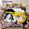 Süßes Cartoon-Thema Sailor Moon Tsukino Usagi Cartoon bequemer Heim-Bettbezug und Kissenbezug (1 * Bettbezug + 2 * Kissenbezug, ohne Füllung)A2