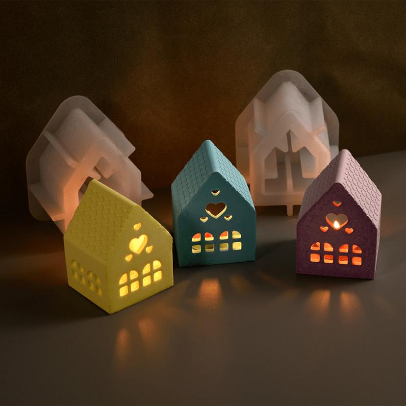1 Pcs DIY Glue Drop Mold Love House Candlestick Silicone Mold Gypsum Candle Decoration Mold LS