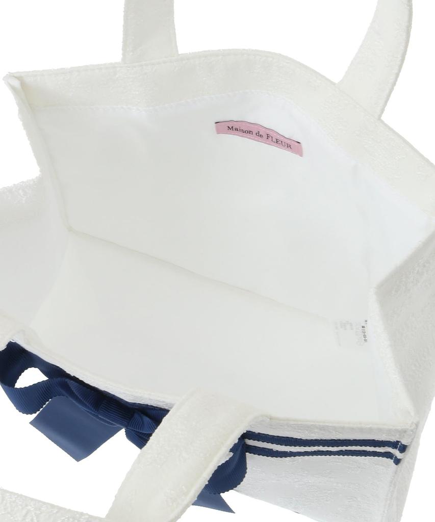 Maison de FLEUR Line Ribbon Jacquard Square Tote Bag, Weiß, F Tote Bag, 08000481500
