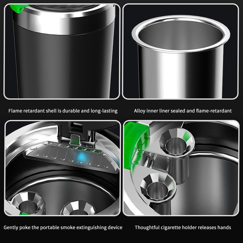 Car Ashtray With LED Light Universal Alloy Ash Tray Car Retardant Cigarette Holder Ash Tray Automotive Supplies 1PC