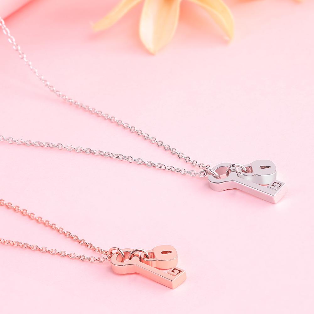 European and American Fashion Sterling Silver Key Lock Heart Necklace Women's Versatile 925 Silver Pendant Collarbone Chain