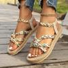 Fashion Women's Fashion Printed Woven Band Flat Sandals Bohemian Style Summer Beach Sandals for Women Lightweight Comfort Roman Shoes