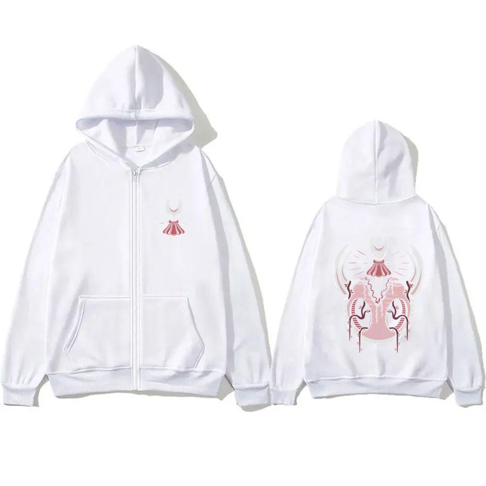 

Игра Hollow Knight Графический принт Толстовка на молнии Унисекс Женская одежда Мода Повседневная Оверсайз Куртка на молнии Мужские Винтажные Худи XXXL белый