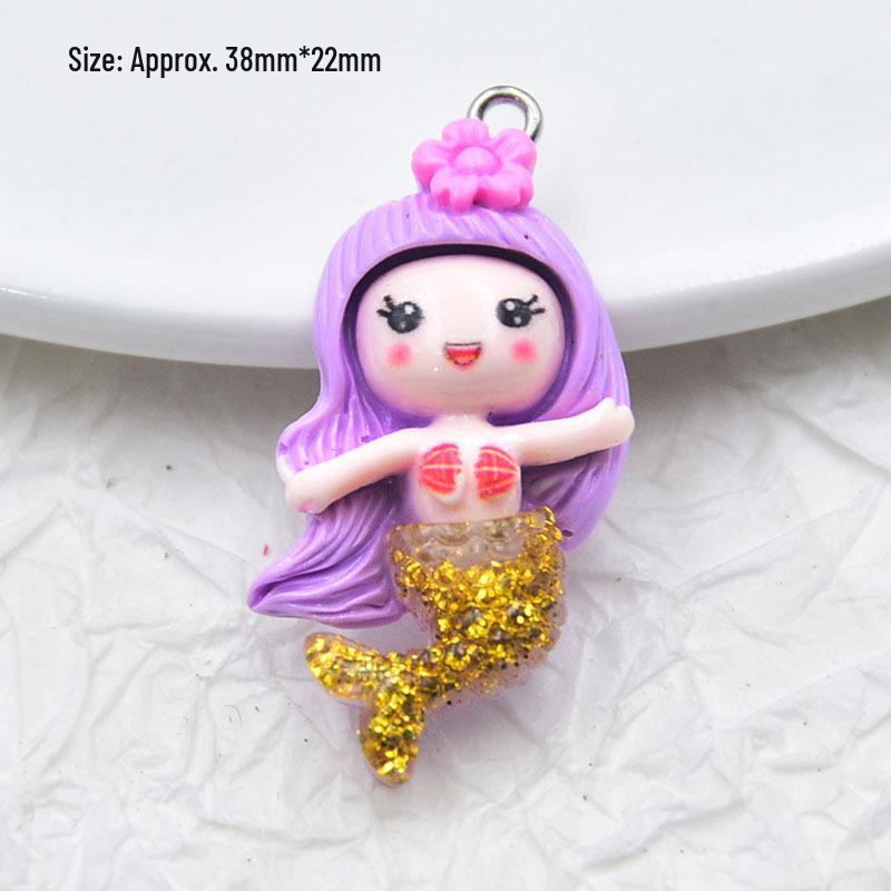 Mermaid Glitter Resin Keychain Cartoon Figure Pendant