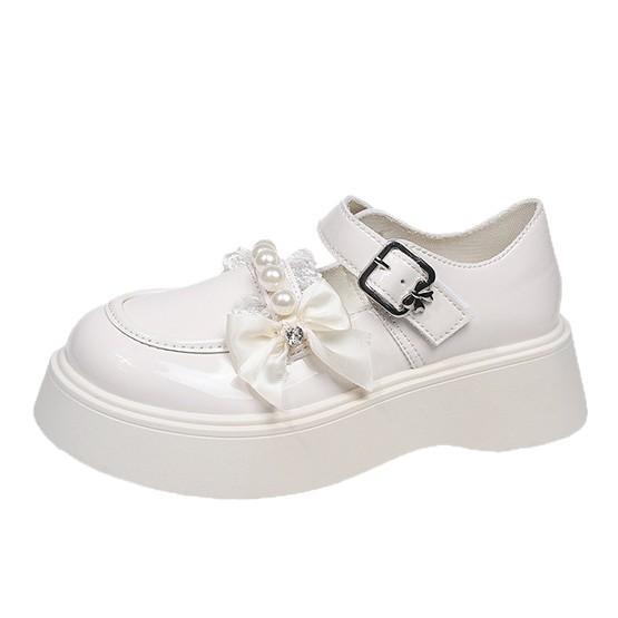 Platform Mary Jane small leather shoes spring and autumn new bow pearl French retro with skirt jk single shoes