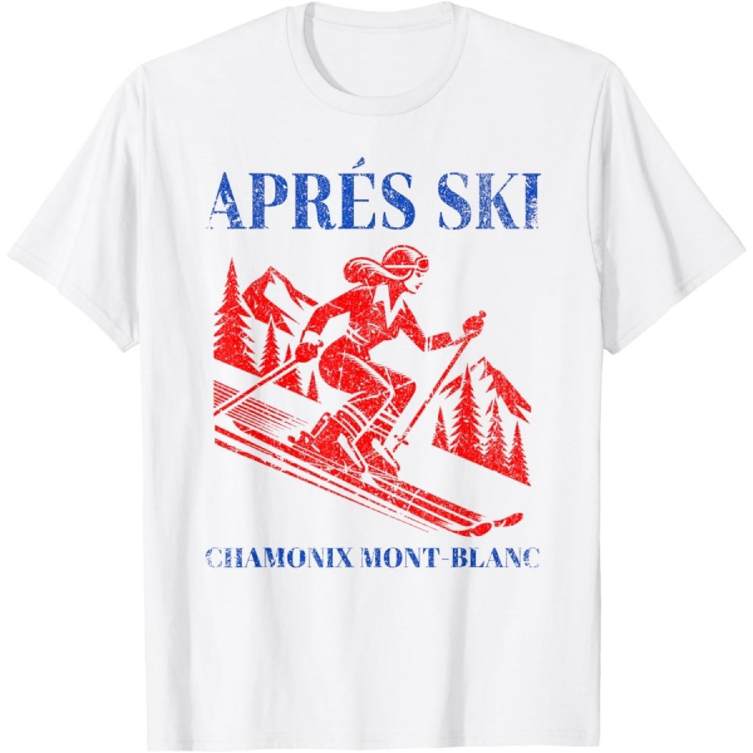 Лыжный Апре-ски Винтажный Лыжный Катание на лыжах Монблан Ретро Сноубордист Футболка S белый