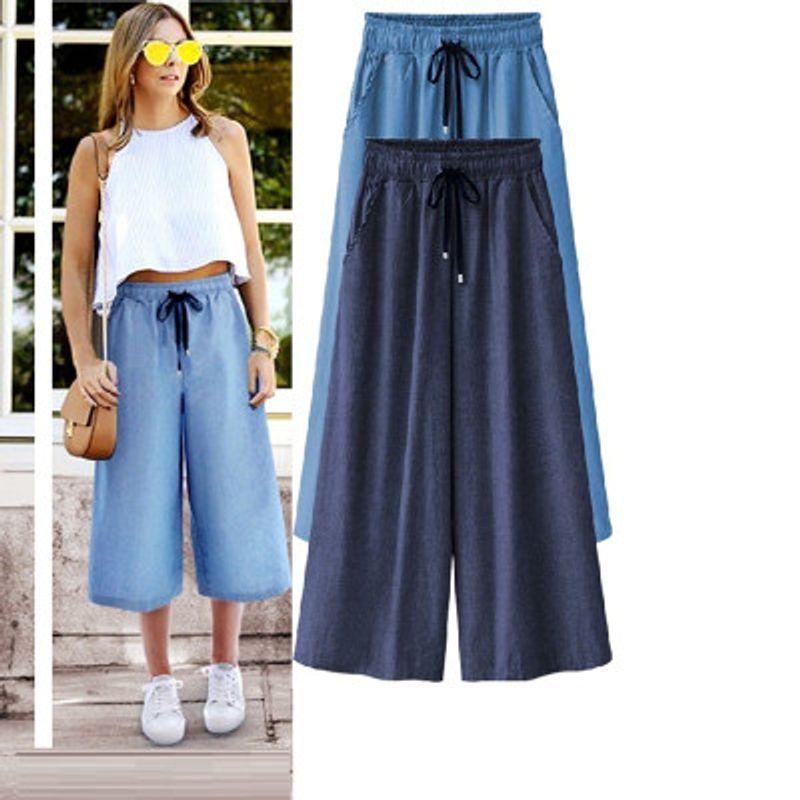 

100.00kg Outer Wear Thin Loose Casual Wide Leg Pants Dark Blue 5XL