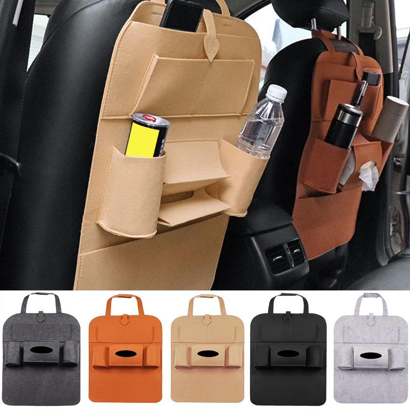 Seat Back Protector Waterproof Multiple Pockets Felt Protector For Seat Back Easy Installation Car Interior Storage Bag