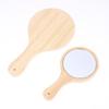 Portable Bamboo Makeup Mirror Handmade Handle Round Cosmetic Mirror With Handle Personal Vanity Handheld Mirror