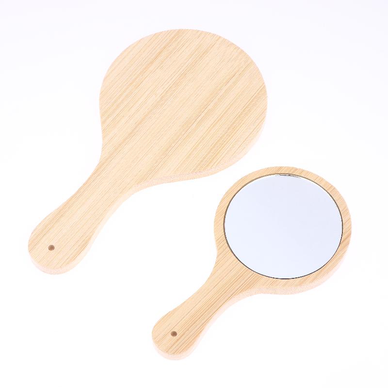 Portable Bamboo Makeup Mirror Handmade Handle Round Cosmetic Mirror With Handle Personal Vanity Handheld Mirror
