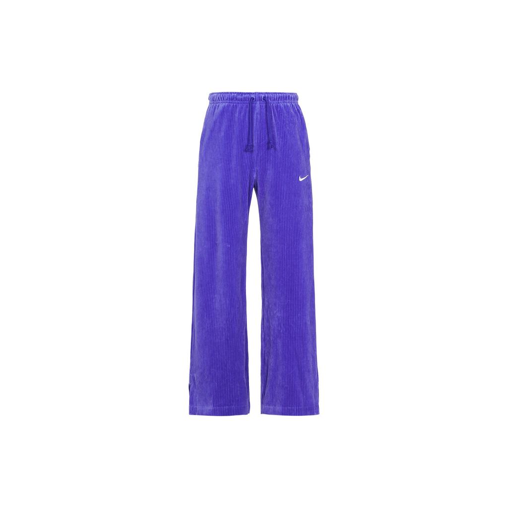 Nike Solid Color Logo Print Ribbed Side Split Corduroy Wide Leg Straight Leg Sports Pants Women Bottoms Purple DQ5922-430