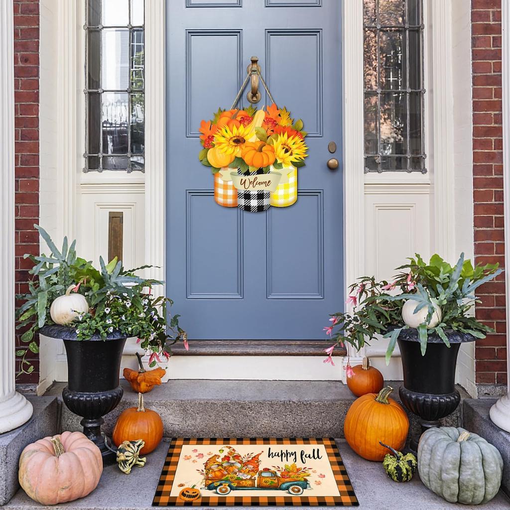Fall Pumpkin Entrance Door Mat Autumn Harvest Non-slip Rug Living Room Kitchen Balcony Hallway Floor Mat Thanksgiving Decoration