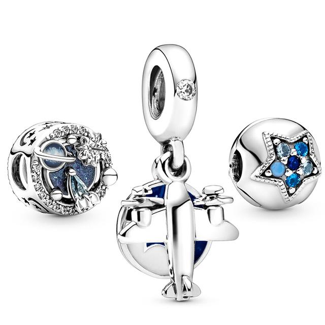 3pcs /Lot Blue Enamel Globe Charms Beads Star Pendant Fit Diy Brand Charm Bracelets Necklaces For Women Fashion Jewelry Making