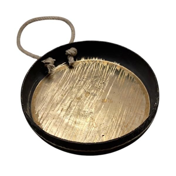 Traditional Brass Pooja Gong Bell/Ghadiyal with Wooden Stick | Puja Kasar/Ghanta/Ghanti with Lathi -15.24 CM |