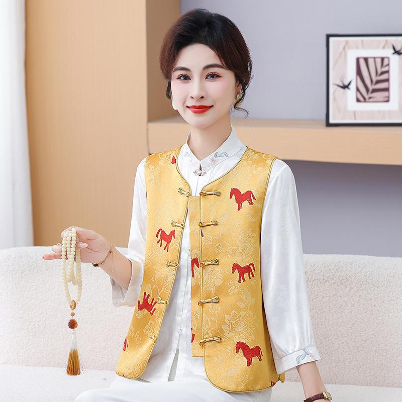 

Spring 2026 New Chinese Style Frog Button Embroidered Jacquard Vest for Women 2XL 105-120 jin жовтий