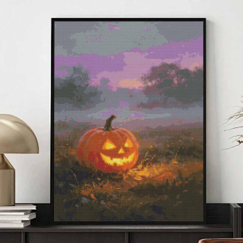 DIY Full Drill Diamond Painting Kit Halloween Pumpkin Design Rhinestone Canvas Art Relaxing Handmade Gift for Adults