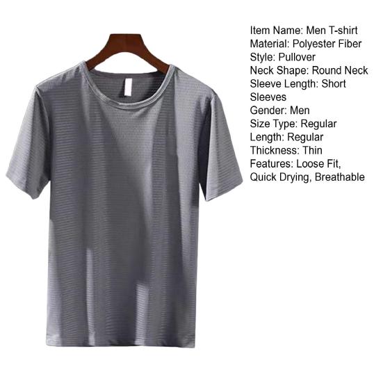 Camiseta Masculina de Malha Leve Respirável Camiseta de Secagem Rápida Corte Solto Casual Verão Esportes Camiseta para Academia Treino ao Ar Livre