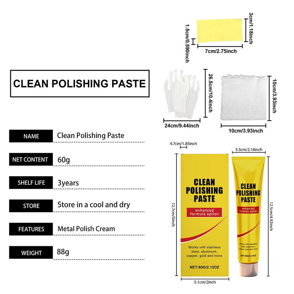 

Chrome Metal Cleaner 60g Heavy Duty Alloy Restorer for Car Rims Silverware Brass Stainless Steel Kitchen Bathroom Fixtures Care