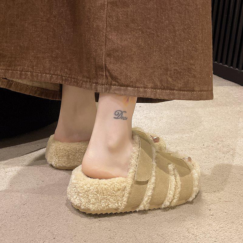 Super Fire 2025 Word Fluffy Slippers Women Wear Thick-soled Cotton Slippers Autumn and Winter New Fluffy Internet Celebrities