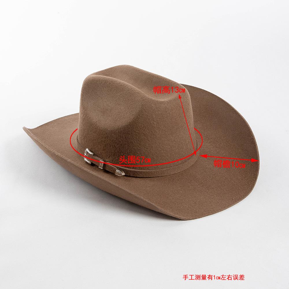 100% Wolle Konkave Form Zylinderhut Mode Gürtelschnalle Dekorative Wollene Gekräuselte Breite Krempe Fedora Hut Unisex Western Cowboyhut