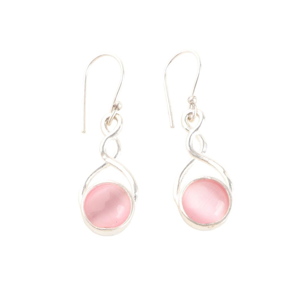 Natural Pink Cat's Eye Gemstone 925 Sterling Silver Handmade Designer Earrings CE-15-40