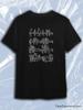TeeSensation Black Crew Neck Short Sleeve T-Shirt with White People On Benches Vintage Comic Line Art Grid