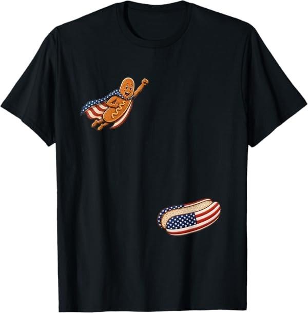 Funny 4th of July Patriotic Hot-Dog BBQ Flying into Bun 250 T-Shirt S разноцветный