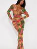 Women's Swimsuit Long Sleeve Tie Dye Three Piece Sexy Halter Neck Bikini Split Suit Beach Wear
