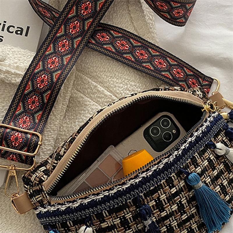Weave Crossbody Bags Female Tassel Waist Bag Retro Leather Shoulder Packs