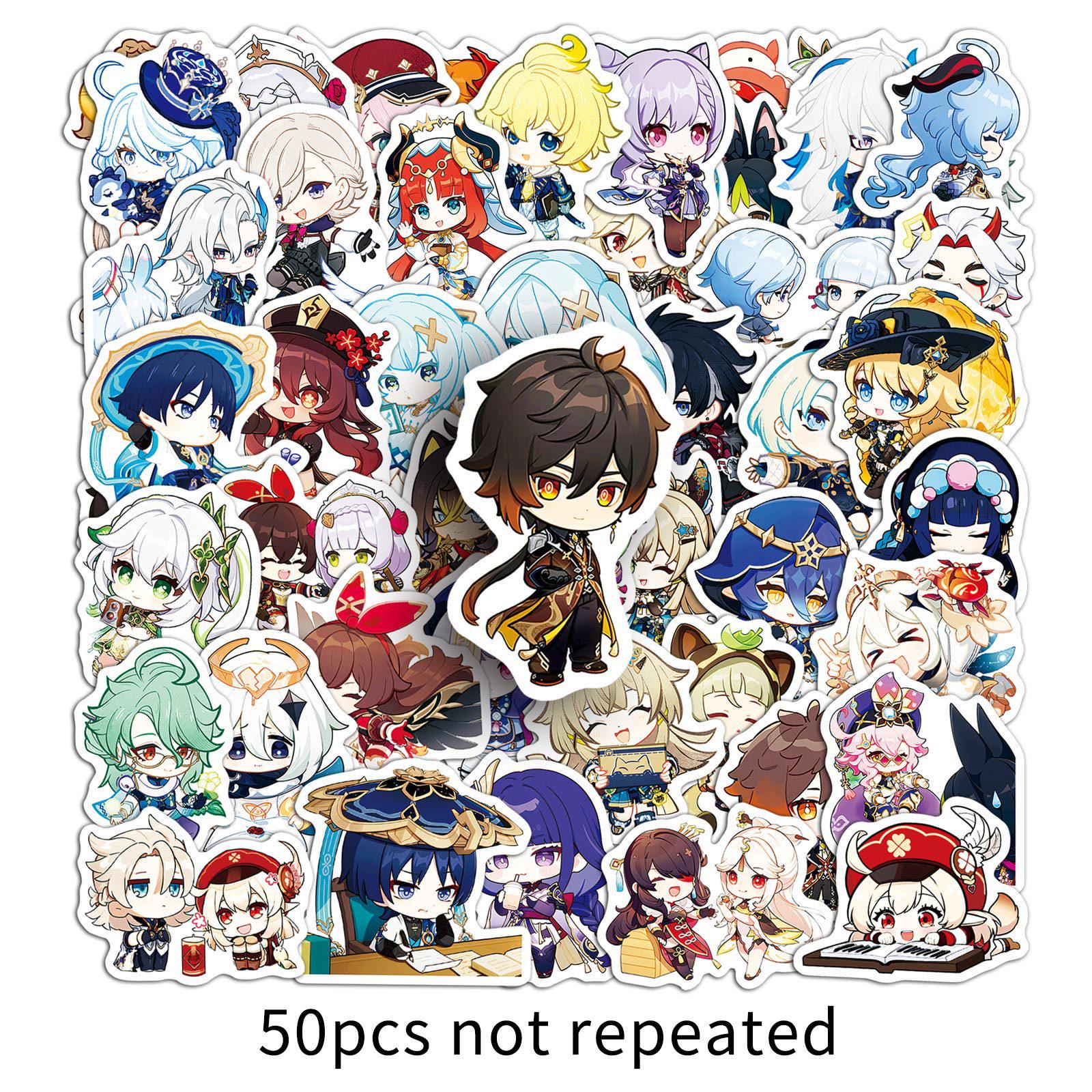 50 Genshin Impact Cute Cartoon Graffiti Stickers for Phone, Computer, and Skateboard Decoration.