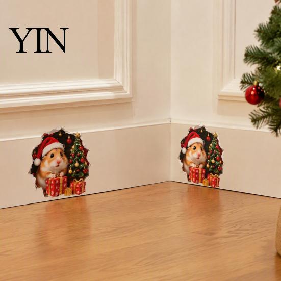 Christmas Mouse Wall Decals Hole Sticker, Decal, Self Adhesive Indoor Decor Cute Mice Sticker for Living Room Bedroom Nursery Festive Staircase Corner