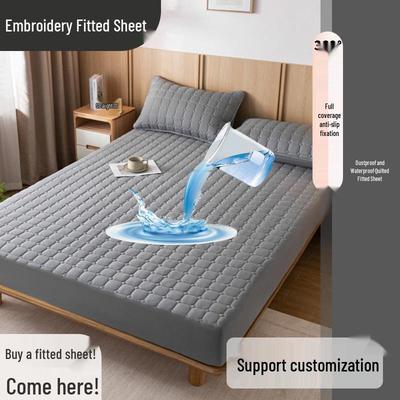 Waterproof Non-Slip Quilted Cotton Mattress Cover - Thick Fitted Sheet, Solid Color